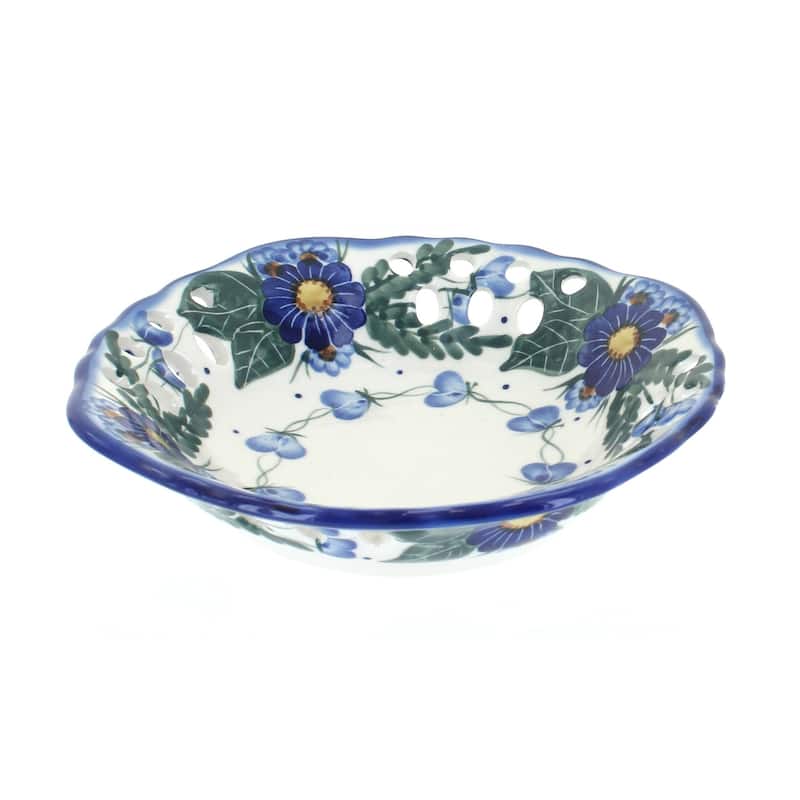 Blue Rose Polish Pottery 32A WR Unikat Small Fruit Dish - Forget Me Not