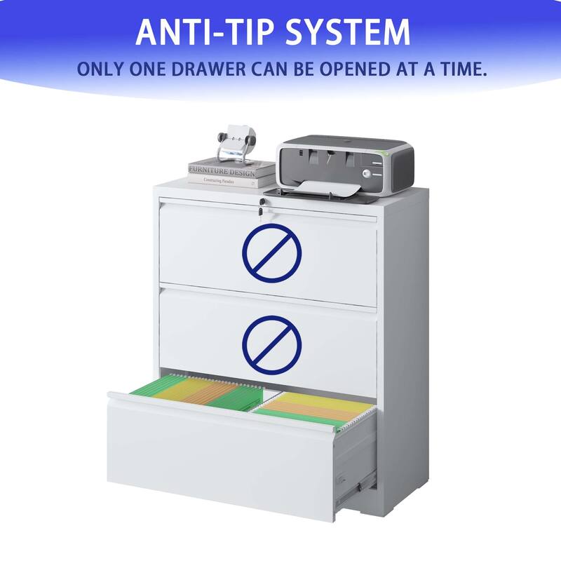 Lateral File Cabinet 3 Drawer,Filing Cabinet with Lock, Lockable File Cabinet for Home Office, Locking Metal File Cabinet