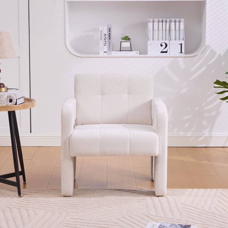 Modern Minimalist Casual Single Armchair Living Room, Bedroom, Office Area Upholstered Chair Comfortable Padded Armchair - Beige