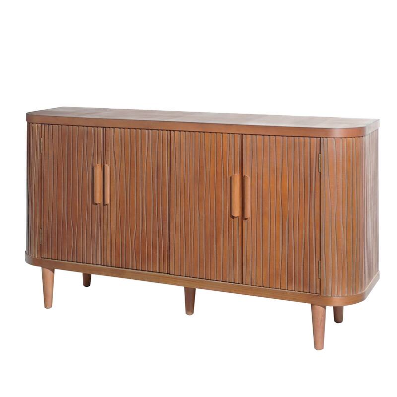 Roomfitters Modern 4-Door Accent Buffet Cabinet with Waveform Pattern, Adjustable Shelves