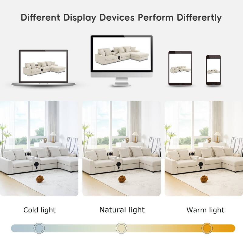 Corduroy Sectional Sofa With Bluetooth Speakers,L Shaped Couch With Console,Usb Charger,Cup Holders,Storage,Ottoman