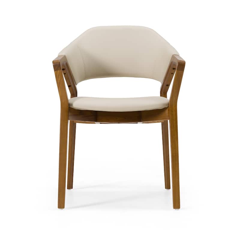 Modrest Ocasio Mid-Century Modern Cream Vegan Leather & Walnut Dining Chair