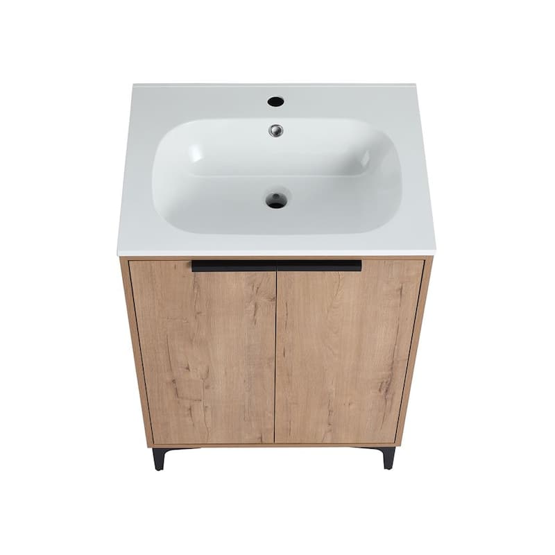24" Single Vanity In Neutral Finish With Solid Surface Resin White Sink