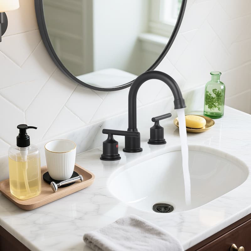 WOWOW 8 in. Widespread Double-Handle Bathroom Faucet with Drain Kit