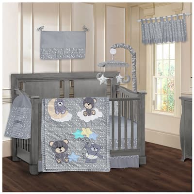 BabyFad Teddy Bear Grey 9 Piece Crib Bedding Set