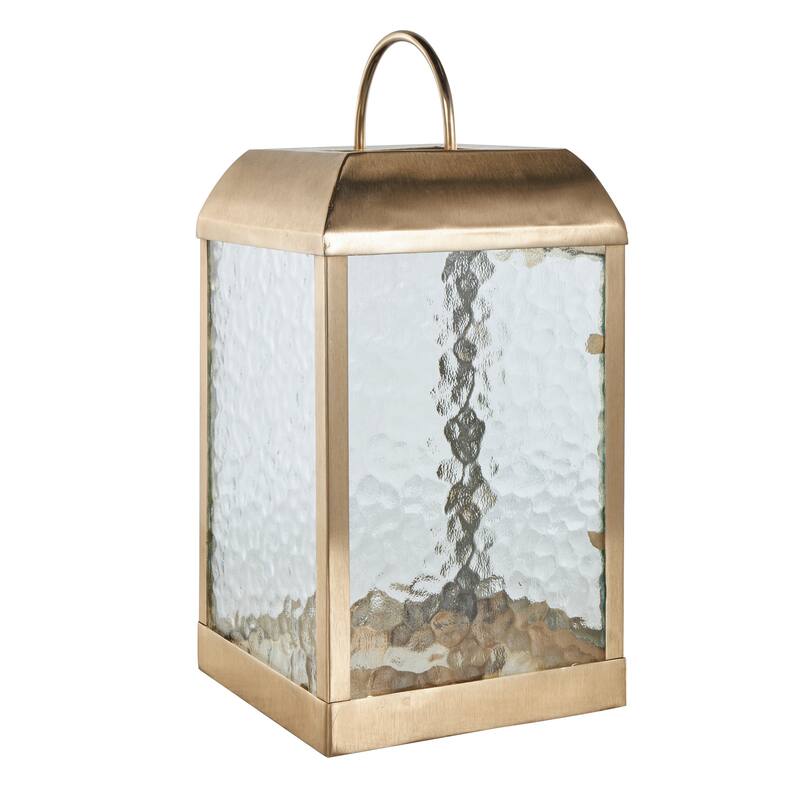 Gold Metal Indoor Outdoor Candle Lantern with Pebbled Glass