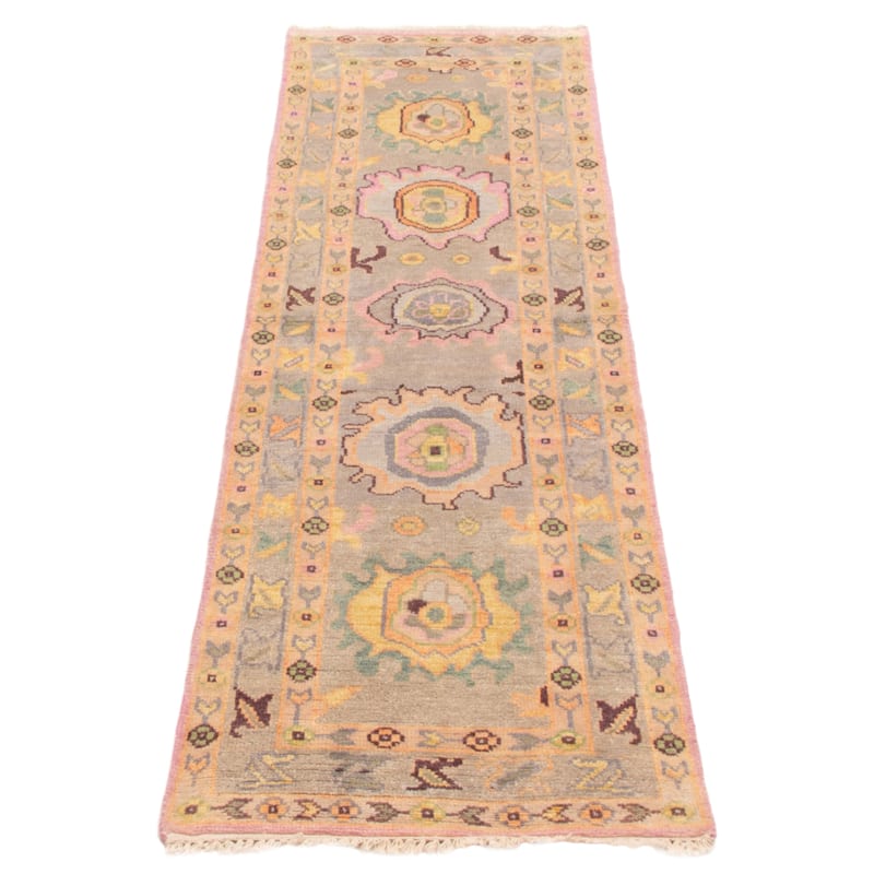 ECARPETGALLERY Hand-knotted Modern Oushak Light Grey Wool Rug - 2'6 x 8'1