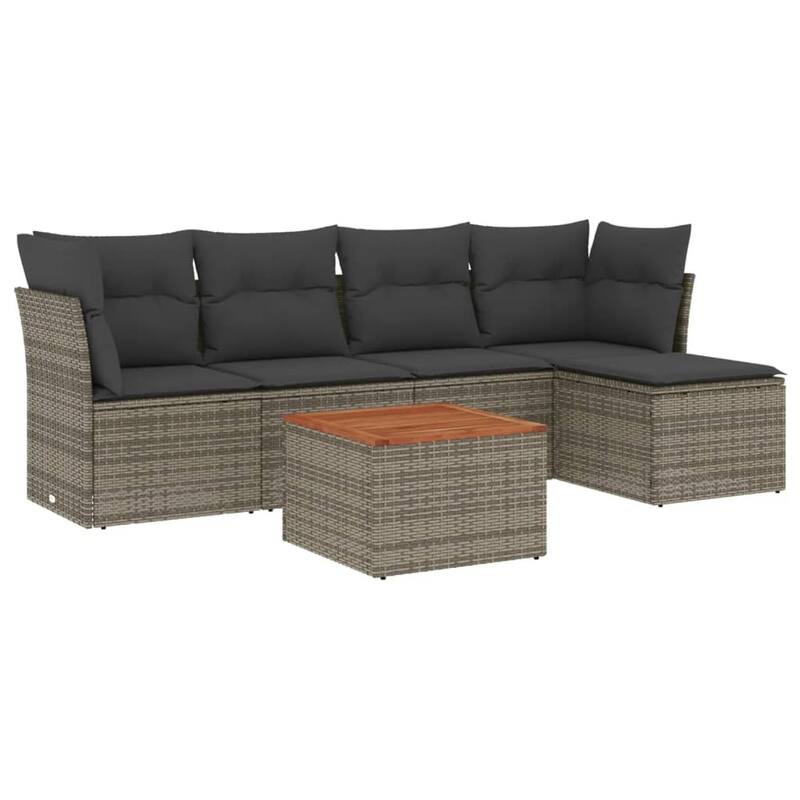 vidaXL Patio Sofa Set with Cushions Outdoor Furniture 6 Piece Poly Rattan - 21.7 x 21.7 x 14.6