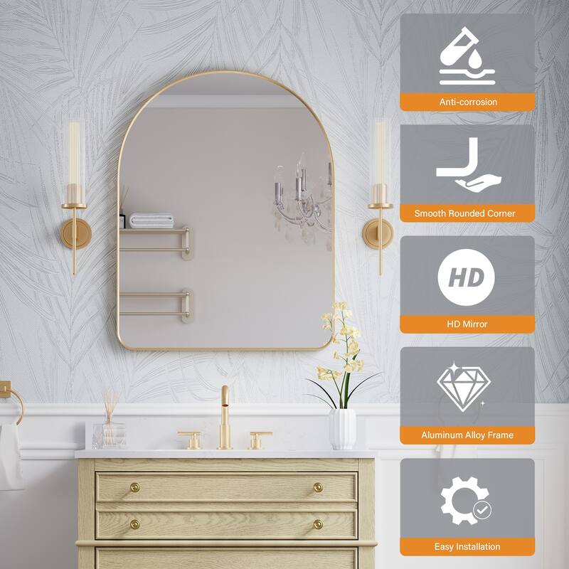 24 in./28 in. W x 36 in. H Bathroom Wall Mounted Arched Anodized Aluminum Framed Mirror