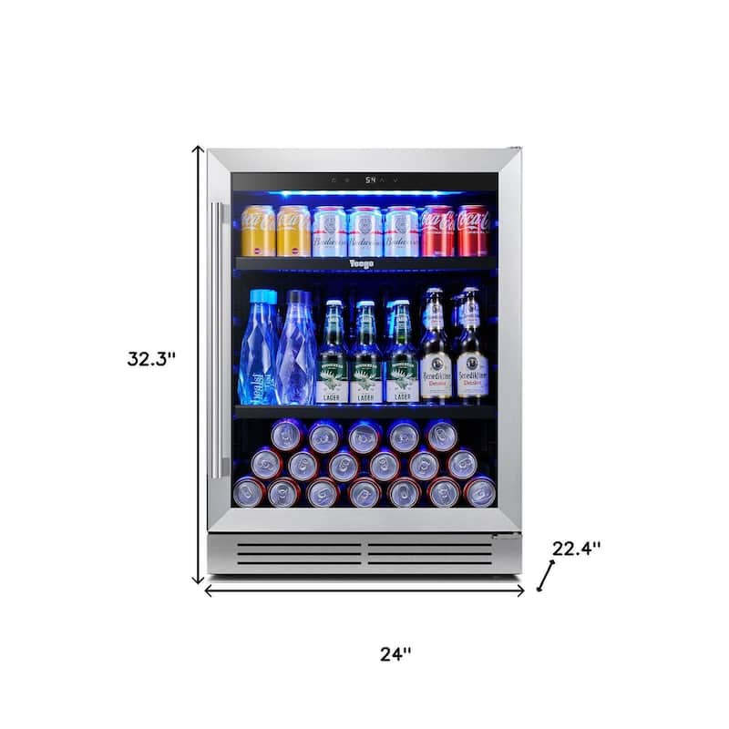 HomeRoots 32" X 24" Silver Stainless Steel Single Compartment Can Beverage Refrigerator