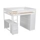 preview thumbnail 6 of 13, Full Size Loft Bed with Sliding Doors Wardrobe with All-in-One Drawers Desk, Wood Loft Bed with Ladder and Guardrail - White