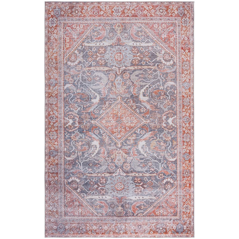 SAFAVIEH Tucson Machine Washable Slip Resistant Urmil Oriental Rug - 6' x 9' - Grey/Rust