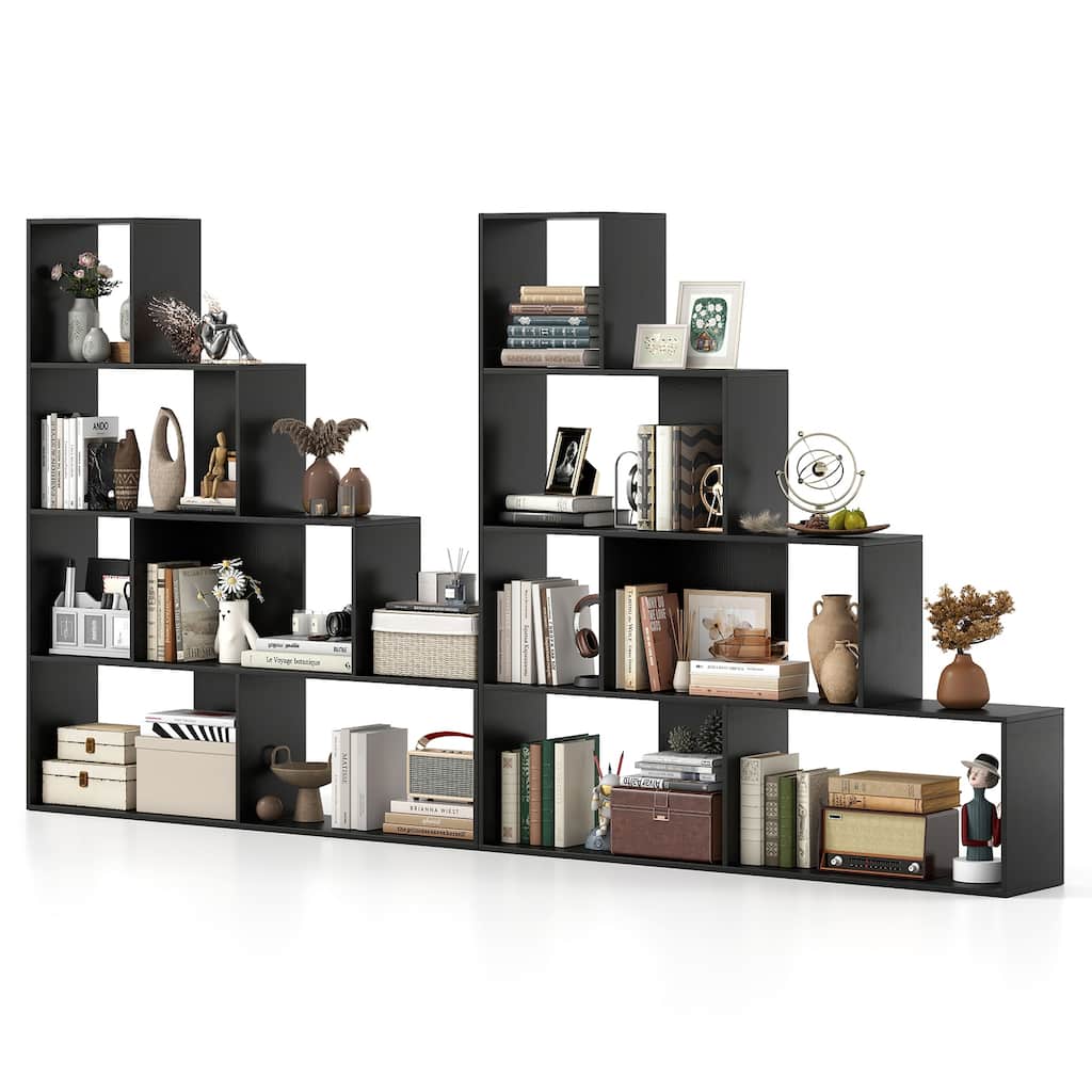 Gymax 2PCS 4-Tier Bookshelf w/6 Storage Cubes 64'' Tall Modern