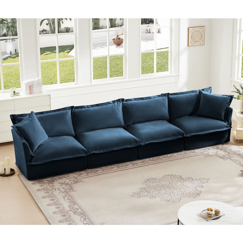 4-Seater Chenille Sofa with Removable Cover for Living Room - Blue