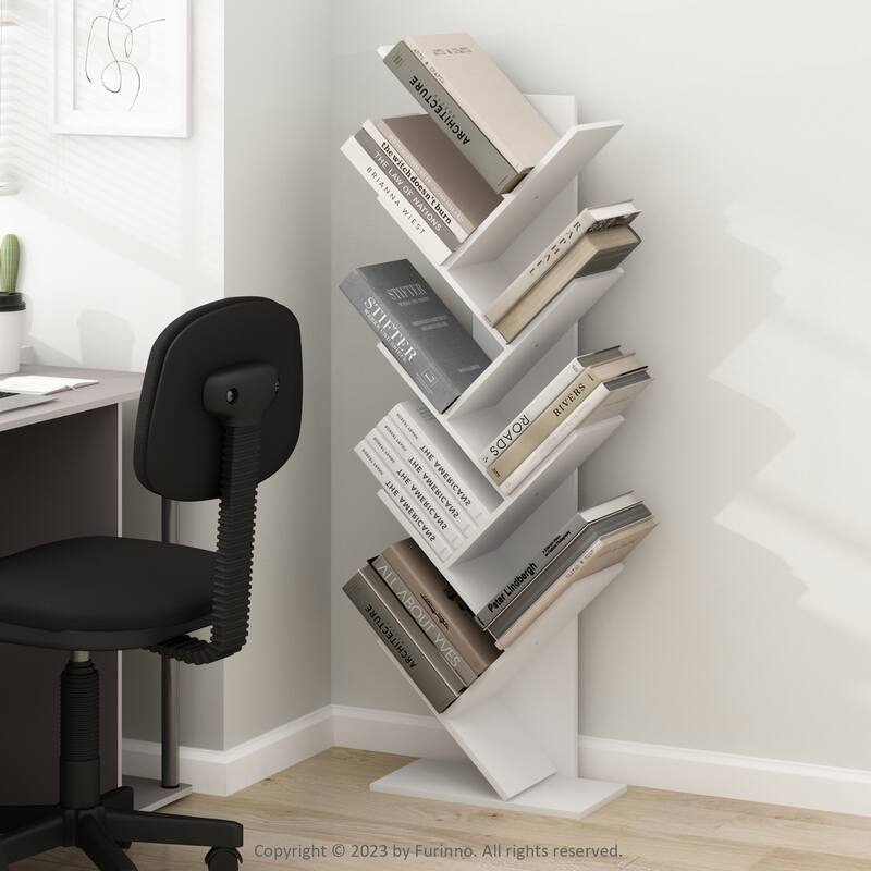 50.9 in. Tall White Wood 9-Shelf Bookcase