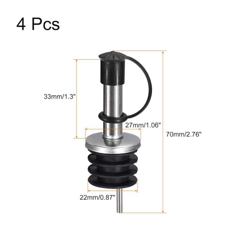 Wine Pourers Liquor Pour Spouts Olive Oil Spout with Rubber Caps - Black - 4Pcs