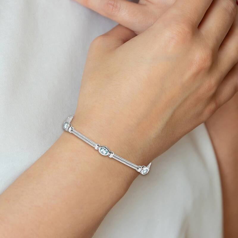 Curata 925 Sterling Silver Textured Polished Box Catch Closure Blue Topaz Bracelet 7 Inch Box Clasp