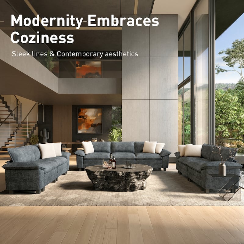 MAISON ARTS Modular Cloud Sectional Sofa, Comfy L- or U-Shaped Couch with Ottomans & Pillows, 4–6 Seat Living Room Sofa