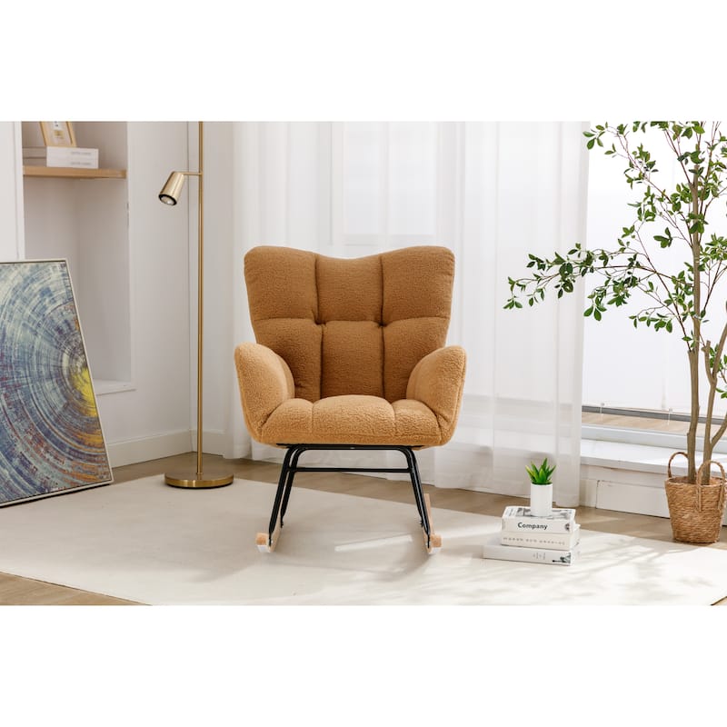 Khaki Teddy 31.5" High Back Buttons Tufted Rocking Chair