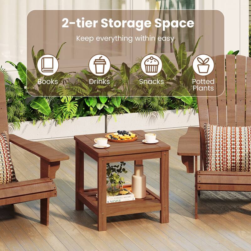 Solid Wood 2-Tier Outdoor Side Table Natural Finish with Slatted Shelves for Patio or Balcony - 18" x 18" x 17.5"