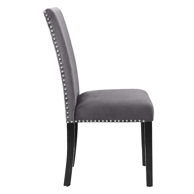 Contemporary Velvet Dining Chair With Nailhead Trim, Set Of 2