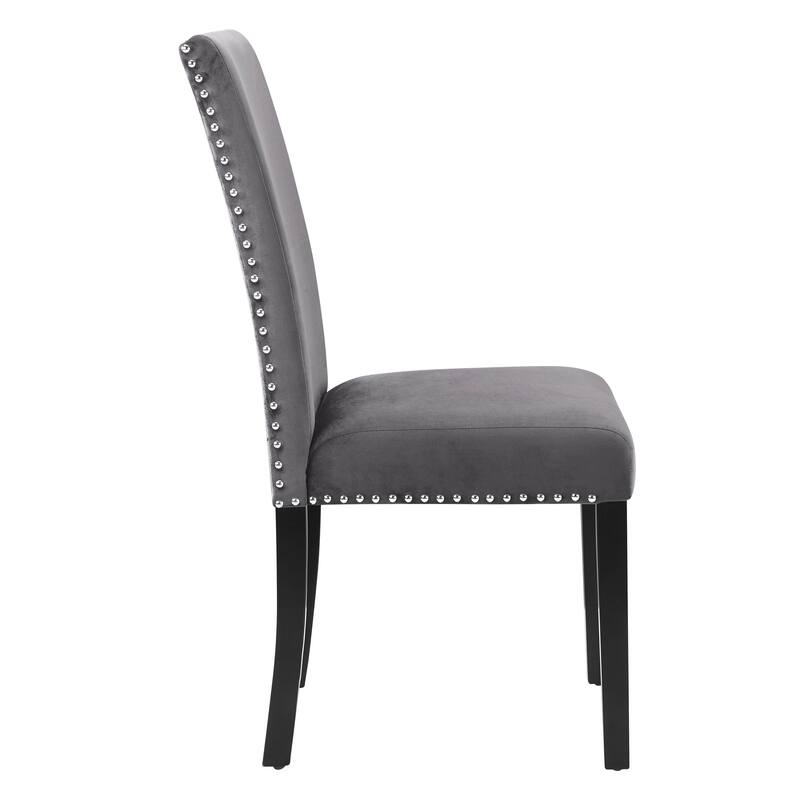 Contemporary Velvet Dining Chair with Nailhead Trim (Set of 2)