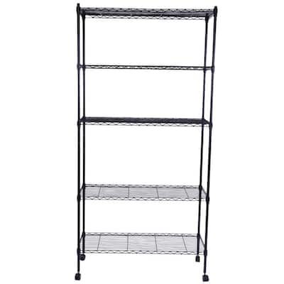 5-Layer Plastic Coated Iron Shelf with 1.5" Nylon Wheels Black