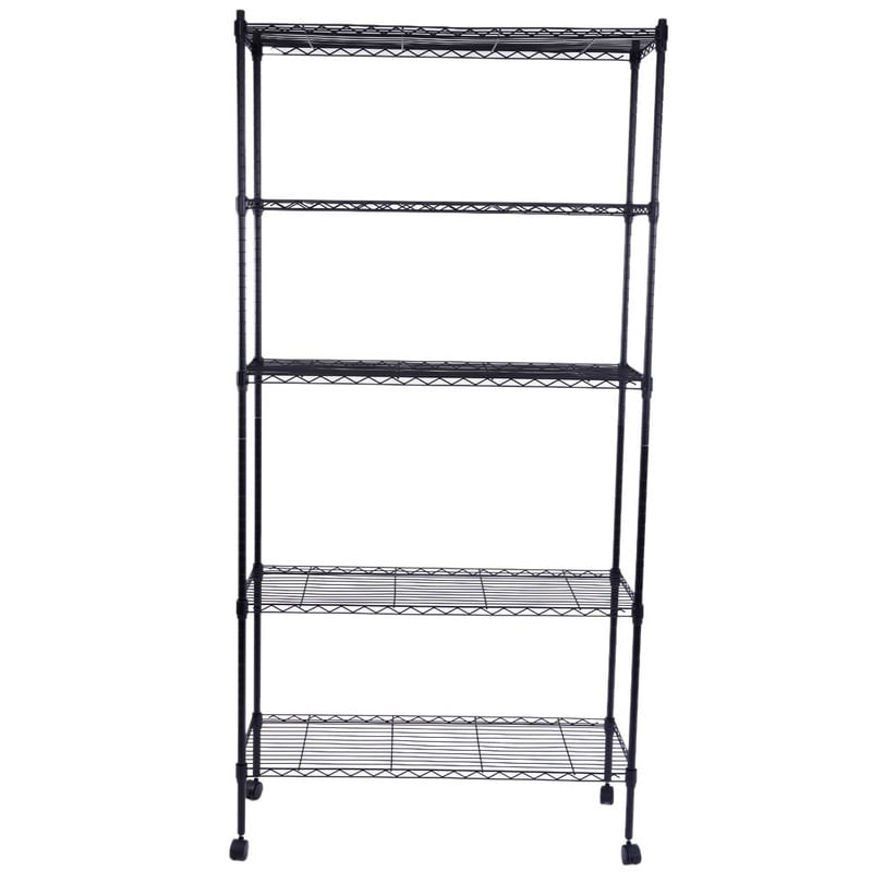 5-Layer Plastic Coated Iron Shelf with 1.5" Nylon Wheels Black