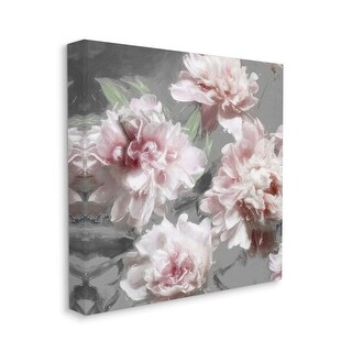 Stupell Pink Flowers On Neutral Grey Painting Canvas Wall Art - Bed ...
