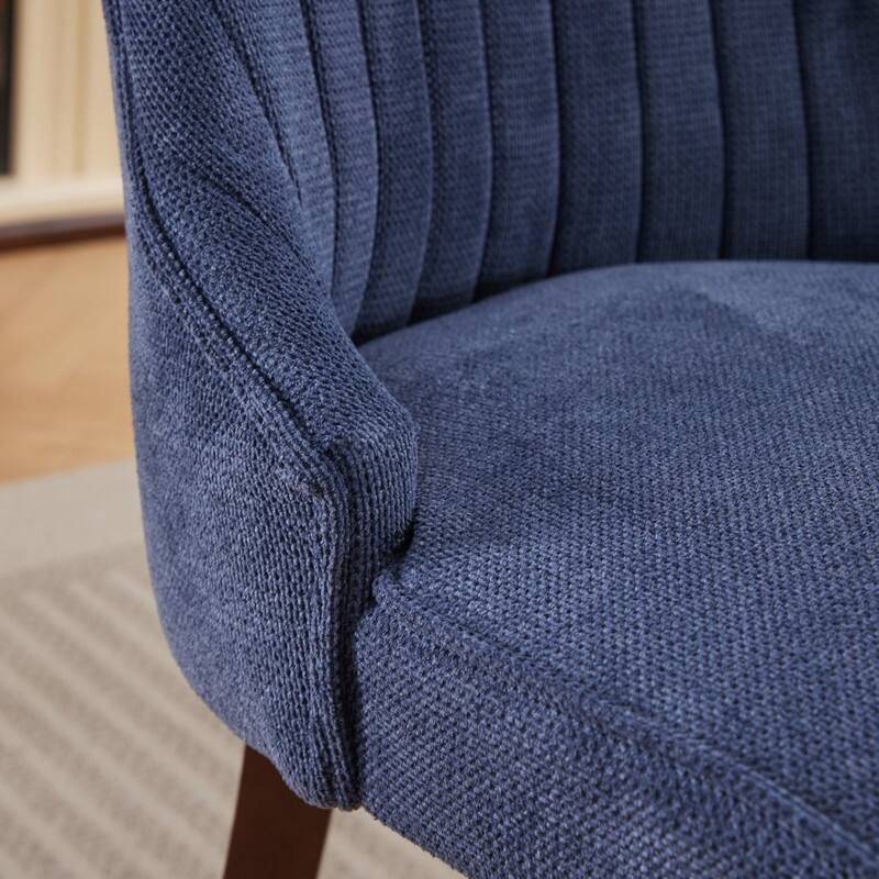 Set of 2 Modern Linen Upholstered Dining Chairs with High Back, Curved Wood Legs & Adjustable Feet