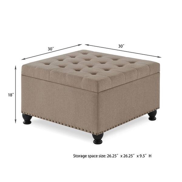 dimension image slide 1 of 4, Large square storage ottoman with wooden legs