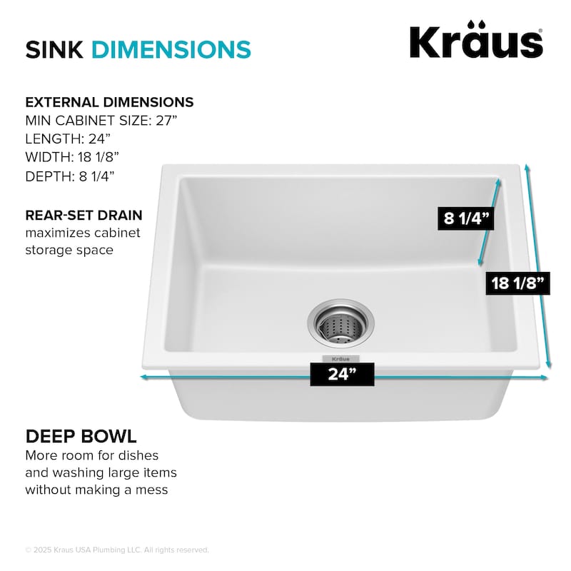 KRAUS Granite 24 inch 1-Bowl Undermount Drop-in Kitchen Sink