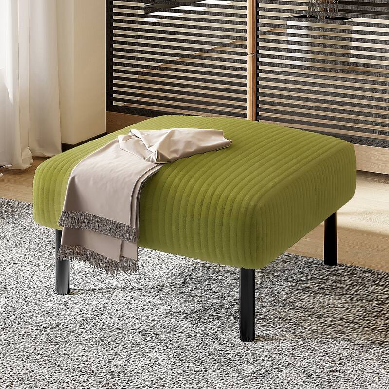 Small Ottoman Footstool with Legs, Corduroy Fabric Ottoman Foot Stool with Soft Padded seat