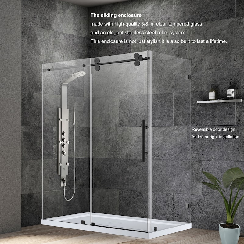 Villena 52" W x 78" H Single Sliding Shower Enclosure,Brushed Nickel - 52 inches
