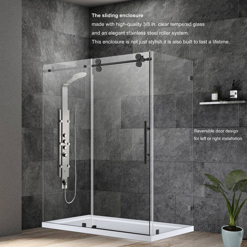 Villena 68" W x 78" H Single Sliding Shower Door,Matt Black - 68 inches