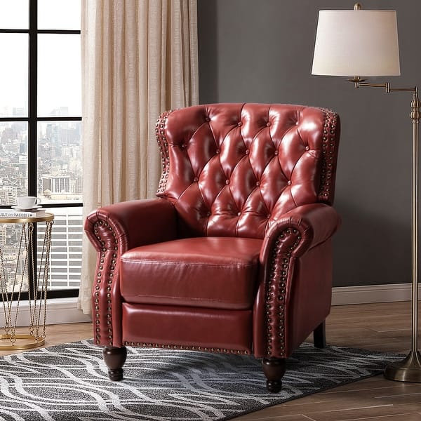 slide 2 of 47, HULALA HOME Genuine Leather Nailhead Trim Pushback Recliner with Rolled Arms RED