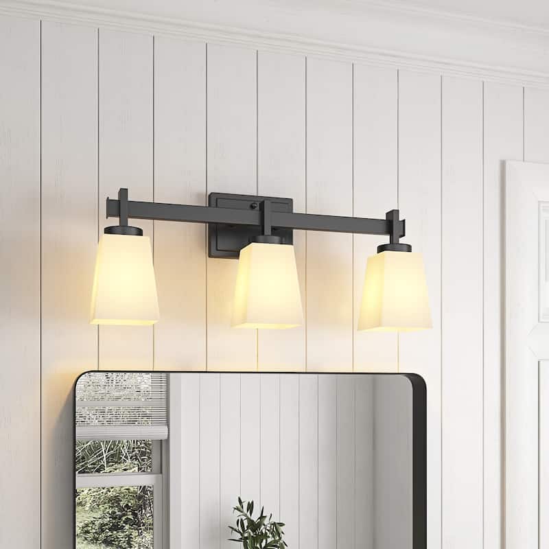 3-Light Bathroom Vanity Light Fixtures Over Mirror Decor Milky White Glass Shades