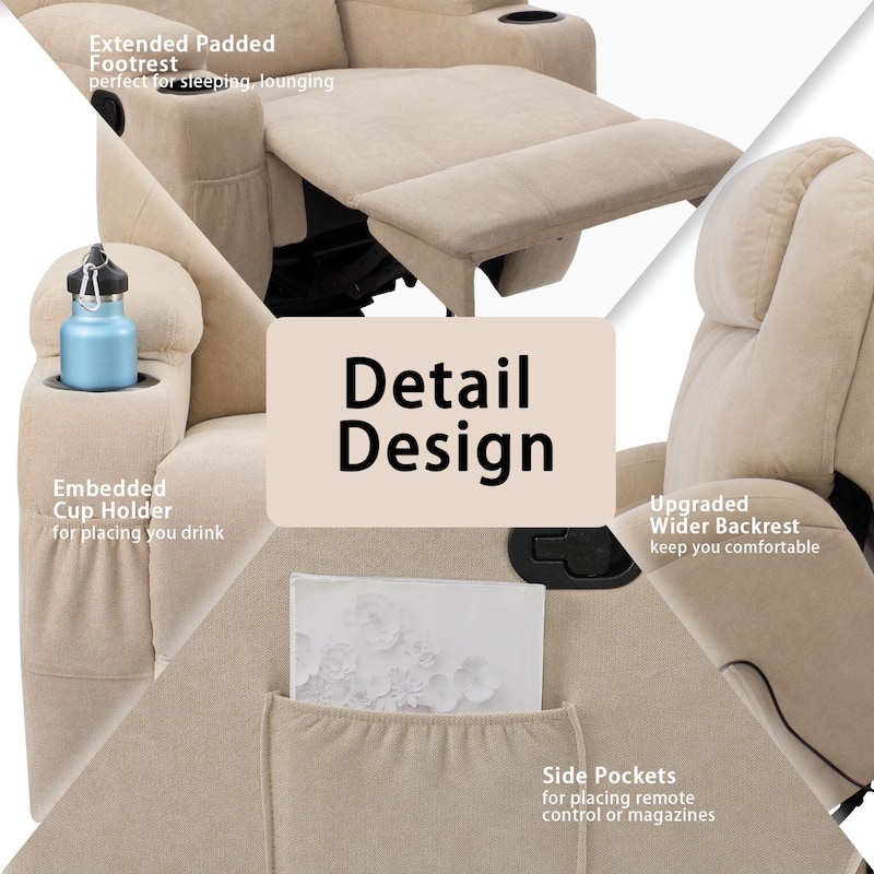 Homall Massage Recliner Chair Swivel Fabric Living Room Sofa