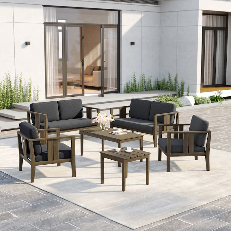 6-Piece Outdoor Furniture Solid Teak Patio Conversation Set with Table