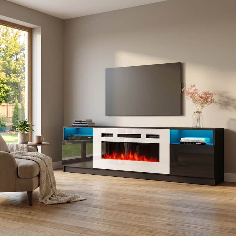 Meble Furniture York WH02 79" E-Fireplace TV Stand - Entertainment Console with Built-in Heater
