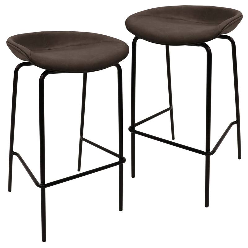 Leather Barstool with Powder-Coated Iron Frame Set of 2 Servos Series - Elephant Grey