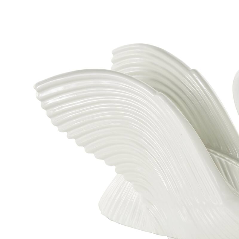 Ceramic Swan Decorative Sculpture with Textured Grooves - White - Roche River Decor
