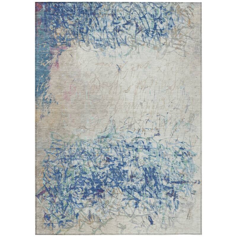 Machine Washable Indoor/ Outdoor Abstract Scribble Chantille Rug