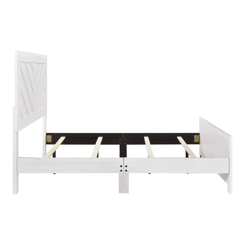 Contemporary White Finish Queen Size Panel Bed Wooden Bedroom Furniture 1pc, Bed in a Box