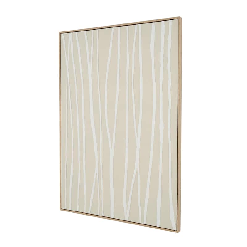 Beige Wooden Vertical Line Abstract Framed Wall Art with Brown Wooden Frame