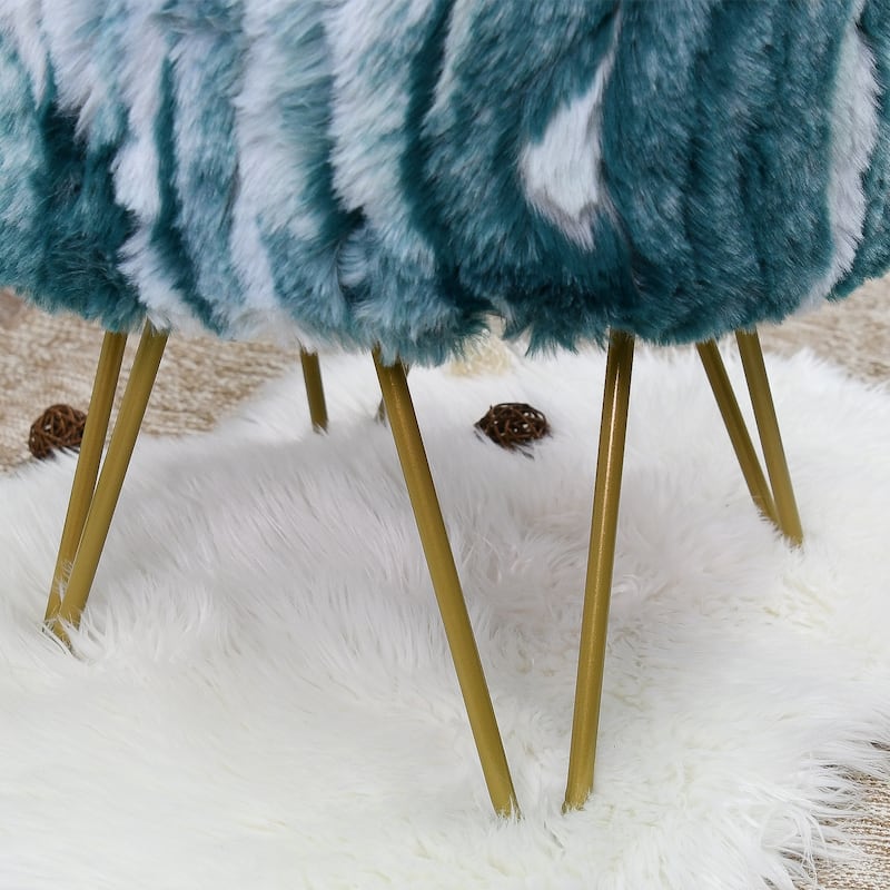 Home Soft Fauxfur Ottoman Round Fuzzy Entryway Bench 18"x18"x18"