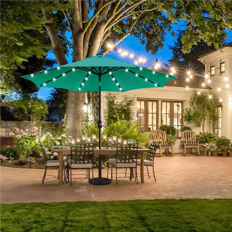 Yaheetech 9FT Patio Umbrella with 32 LED Lights Market Umbrella with 8 Ribs