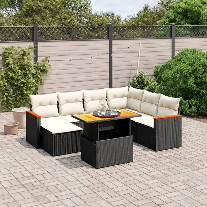vidaXL Garden Sofa Set with Cushions Modular Sofa Couch 8 Piece Poly Rattan - 21.7 x 39.4 x 28.7 in - Black and cream