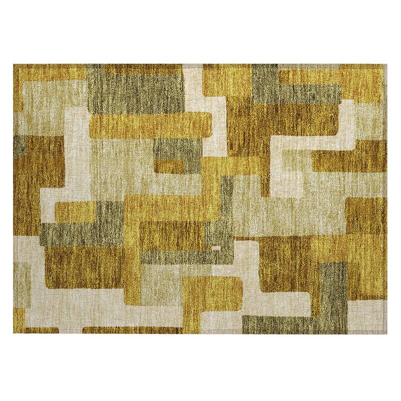 Machine Washable Indoor/ Outdoor Contempoary Blocks Chantille Rug