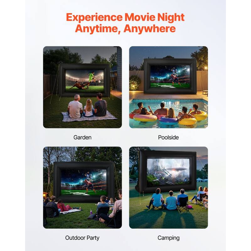 Outdoor & Indoor Movie Screen with 600D Washable Oxford Fabric 250W Quiet Blower Quick Setup, Front & Rear Projection